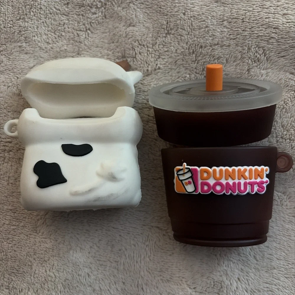 Lot Of 2 AirPods Case Holder Dunkin & Cow Coffee Theme